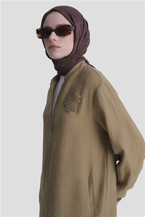 Çiçek Detaylı Kap Yağ Yeşili