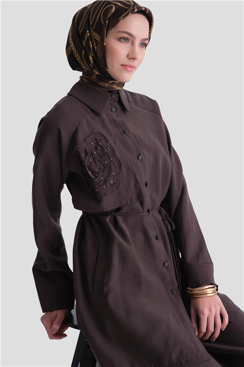 Nakış Detaylı Rayon Takım Kahverengi