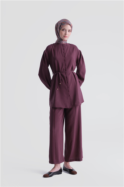 Minimal Düğmeli Takım Mürdüm