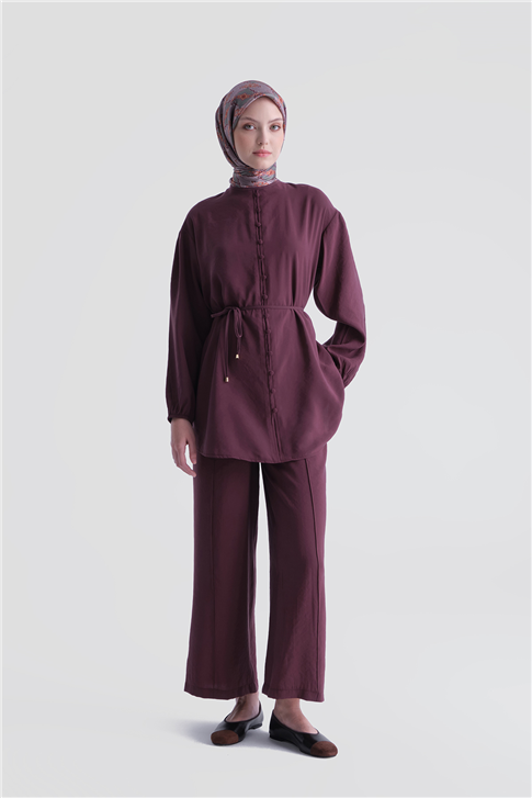 Minimal Düğmeli Takım Mürdüm