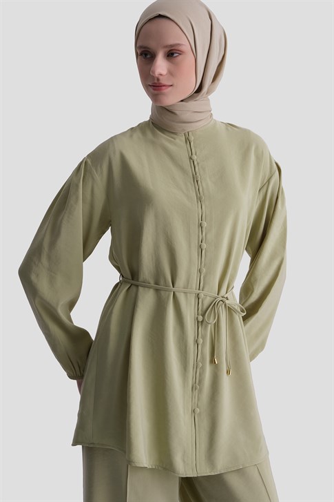 Minimal Düğmeli Takım Su Yeşili