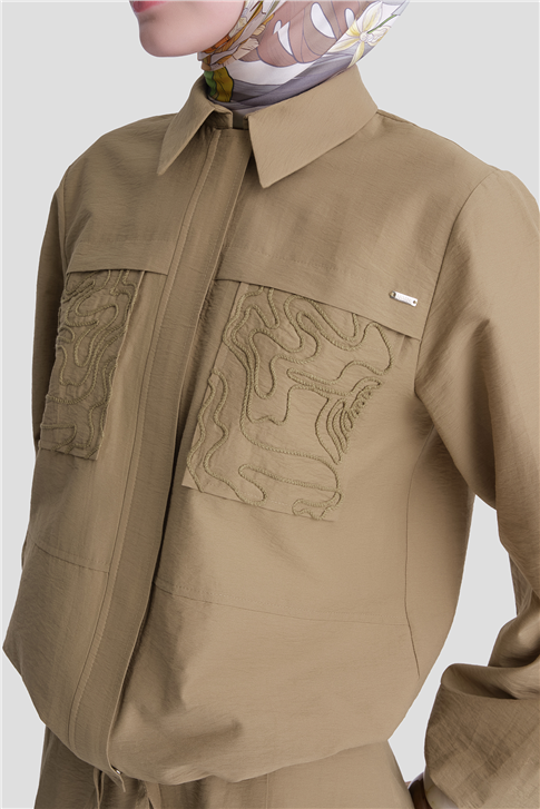 Nakış Detaylı Takım Haki