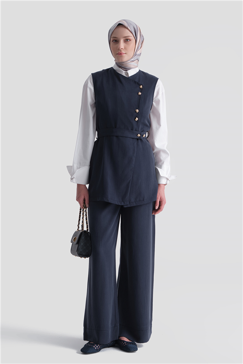 Yelekli Fitted Takım Lacivert
