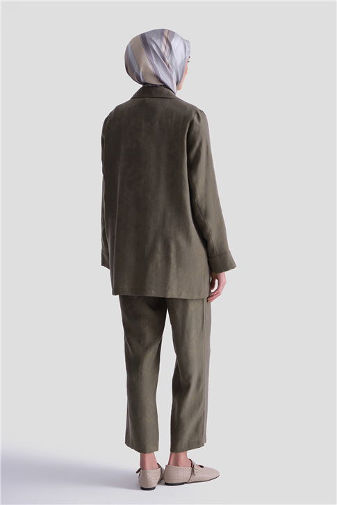 Jakarlı Lyocell Blazer Takım Haki