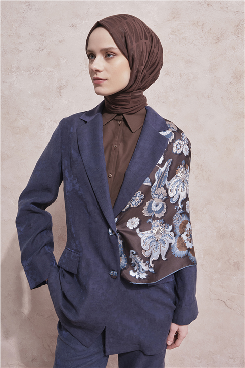 Jakarlı Lyocell Blazer Takım Lacivert