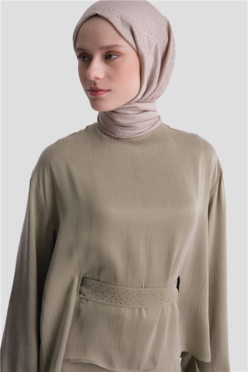 Taş İşlemeli Kupra Takım Haki