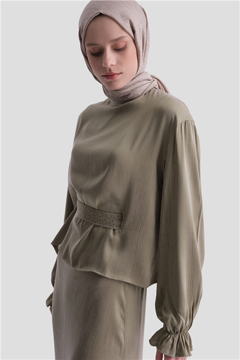 Taş İşlemeli Kupra Takım Haki