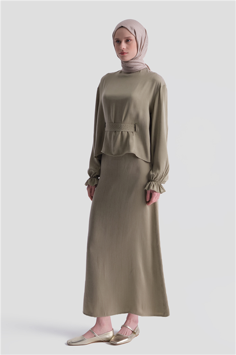 Taş İşlemeli Kupra Takım Haki