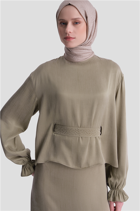 Taş İşlemeli Kupra Takım Haki