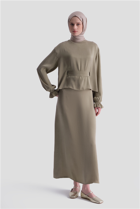 Taş İşlemeli Kupra Takım Haki