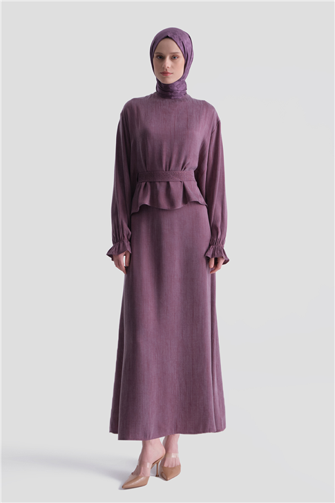 Taş İşlemeli Kupra Takım Mürdüm