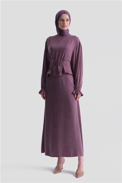 Taş İşlemeli Kupra Takım Mürdüm