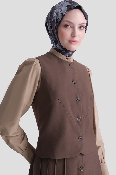 Yelekli Etek Takım Kahverengi