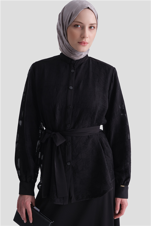 Jakarlı Tunik Takım Siyah 