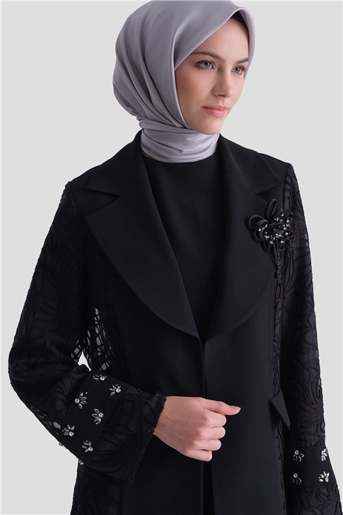 Dantel Detaylı Şık Takım Siyah