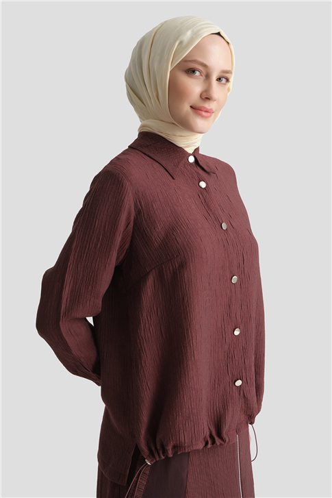 Gömlek & Etek İkili Tencel Takım Bordo