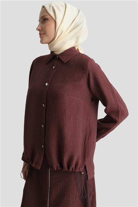 Gömlek & Etek İkili Tencel Takım Bordo