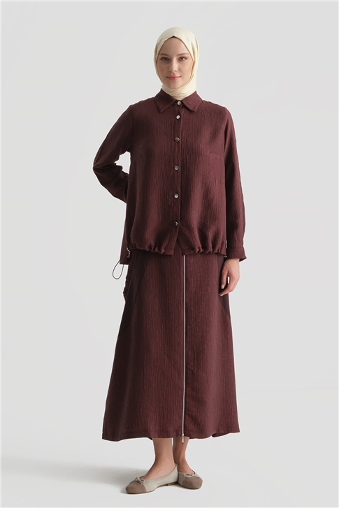 Gömlek & Etek İkili Tencel Takım Bordo