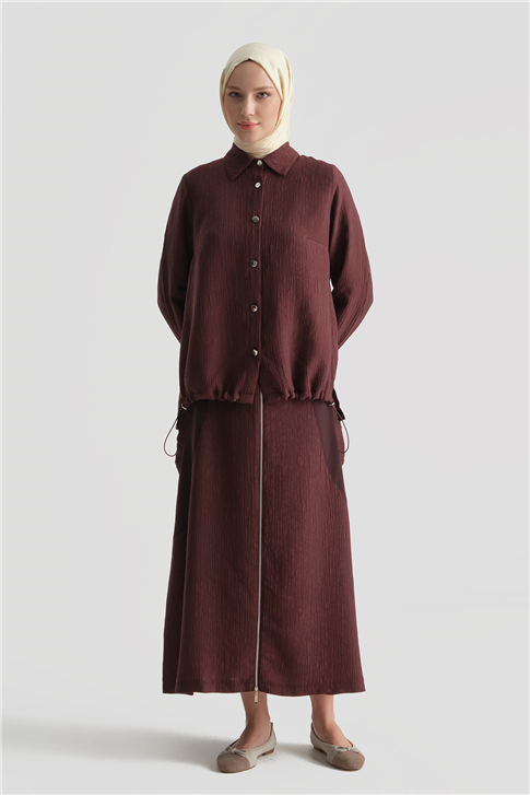 Gömlek & Etek İkili Tencel Takım Bordo