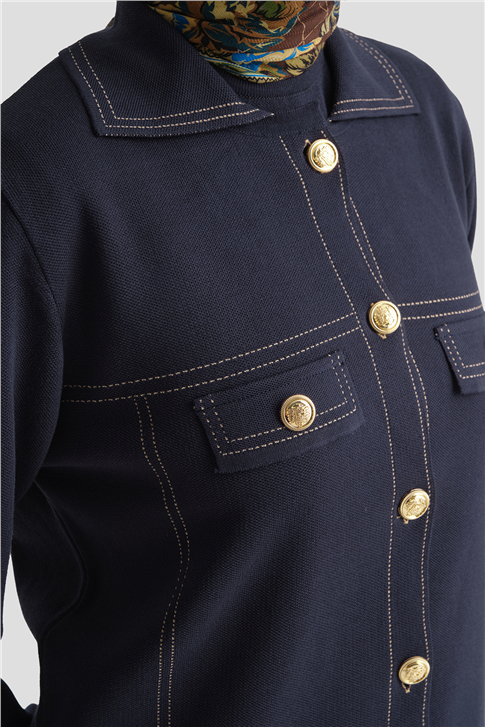 Denim Efektli İkili Triko Takım Lacivert 