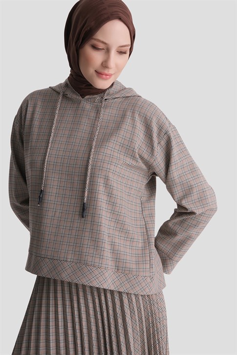 Ekose Desenli Takım Camel