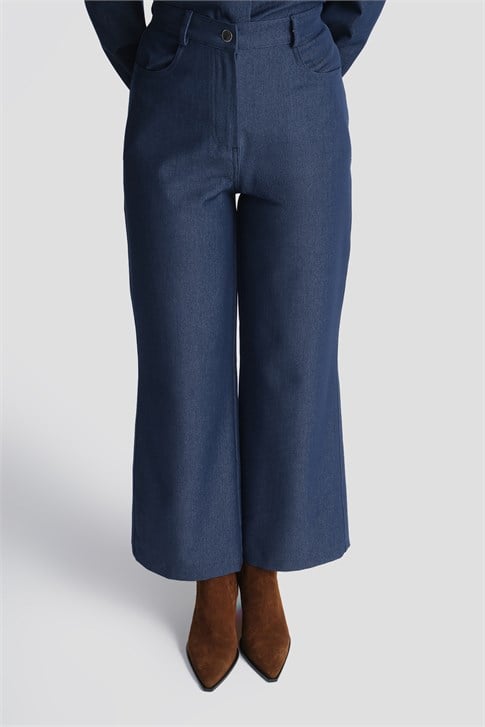 Taş İşlemeli Denim Efektli Takım Lacivert 