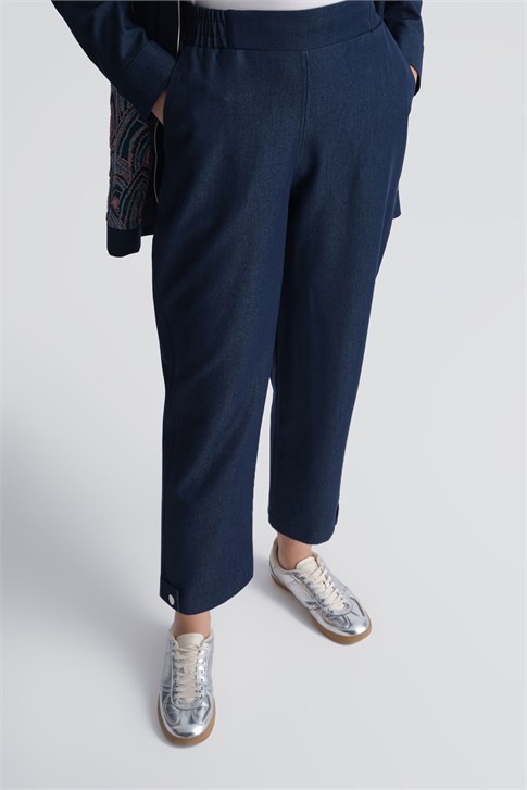 Desenli Denim Ceketli Takım Lacivert 