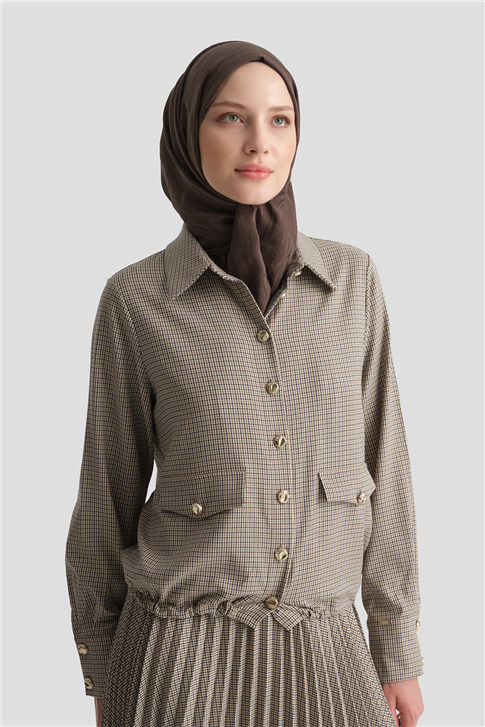 Ekose Desenli Takım Camel
