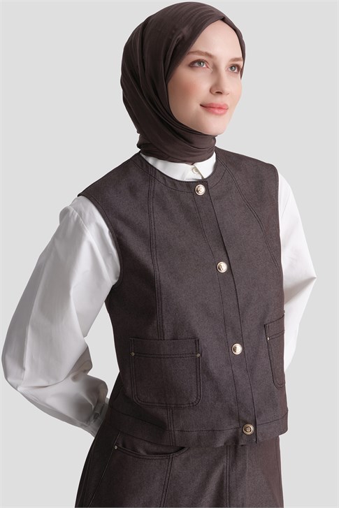 Denim Efektli Takım Kahverengi 