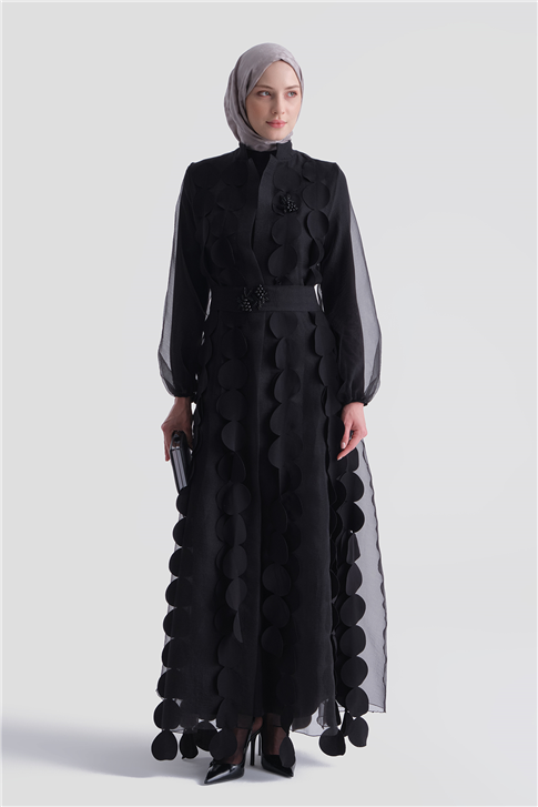 Dantelli Abaya Takım Siyah