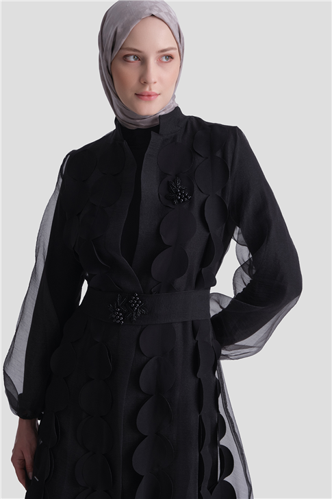 Dantelli Abaya Takım Siyah