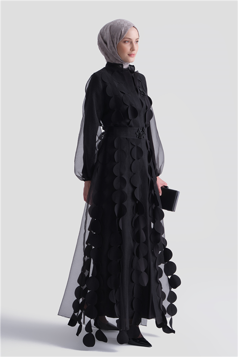 Dantelli Abaya Takım Siyah