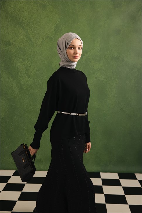 Sim Şeritli Rayon Triko Takım Siyah 