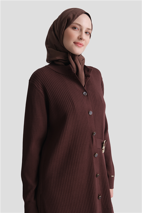 Fitilli Hırkalı Rayon Triko Takım Acı Kahve 