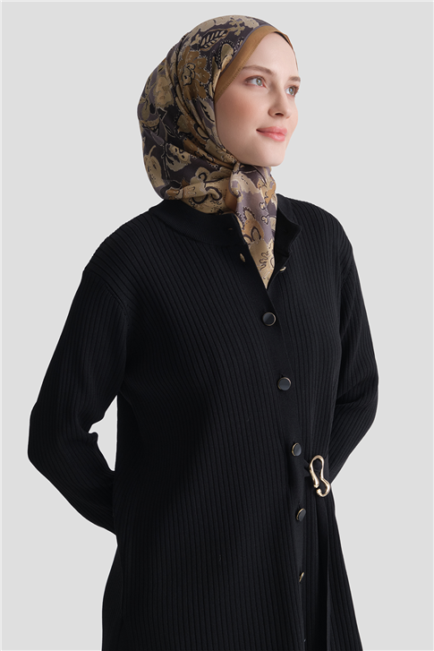 Fitilli Hırkalı Rayon Triko Takım Siyah 