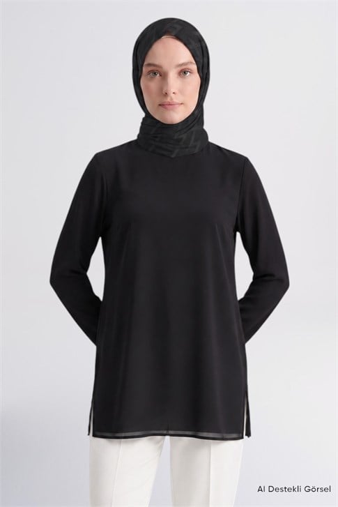 Şifon Detaylı Tunik Siyah 