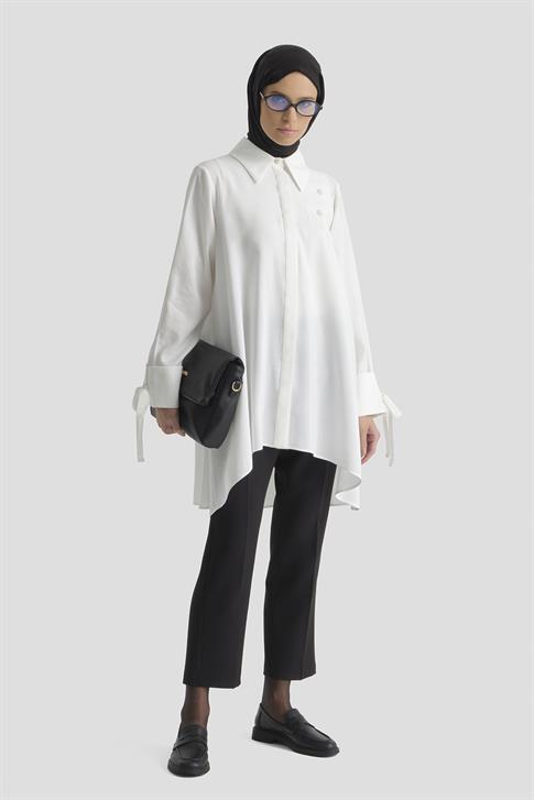 Armine Çiçekli Kupra Tunik Beyaz