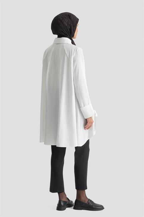 Armine Çiçekli Kupra Tunik Beyaz