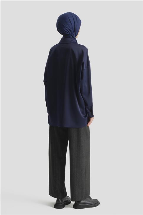 Saten Tunik Lacivert