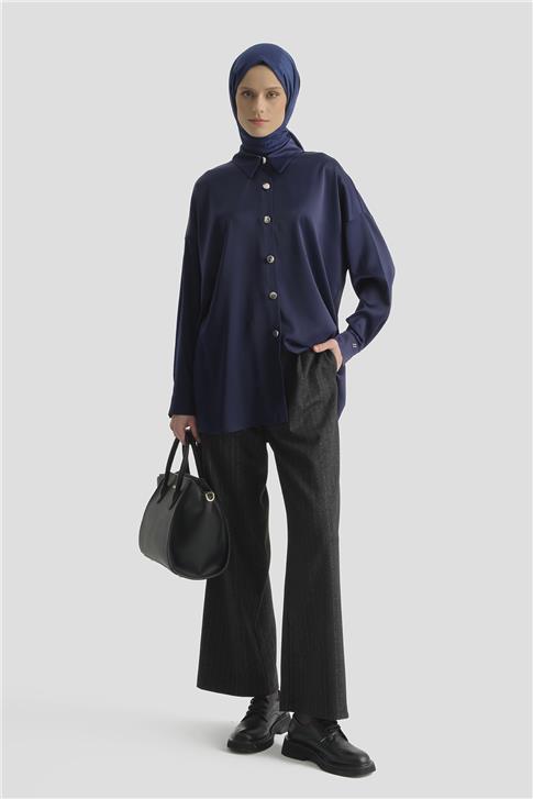 Saten Tunik Lacivert