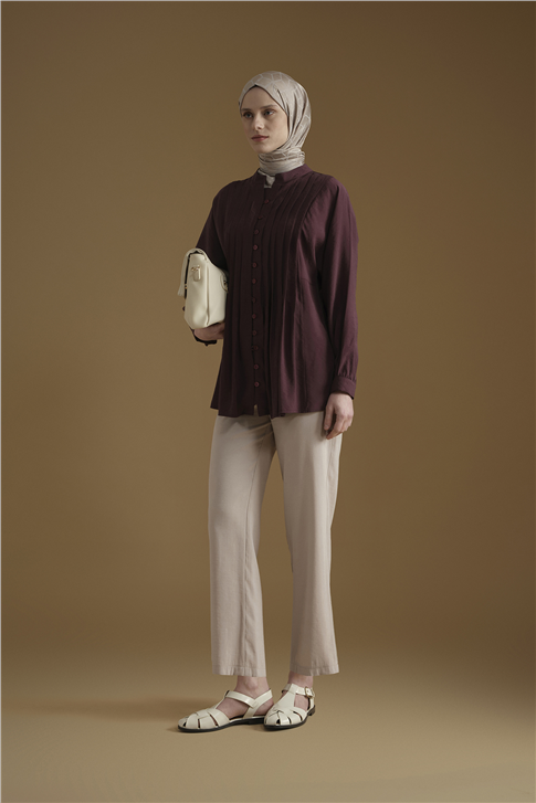 Nervür Detaylı Tunik Bordo
