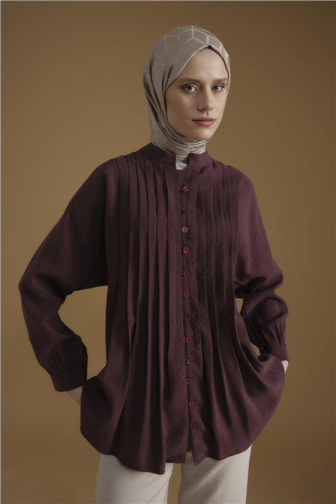 Nervür Detaylı Tunik Bordo