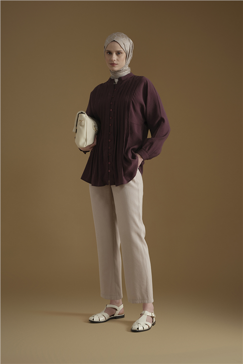 Nervür Detaylı Tunik Bordo