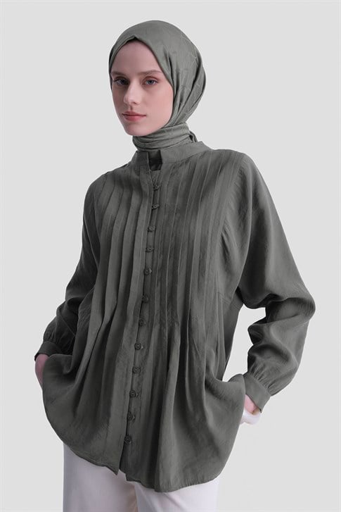 Nervür Detaylı Tunik Küf Yeşili