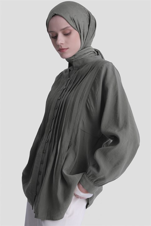 Nervür Detaylı Tunik Küf Yeşili