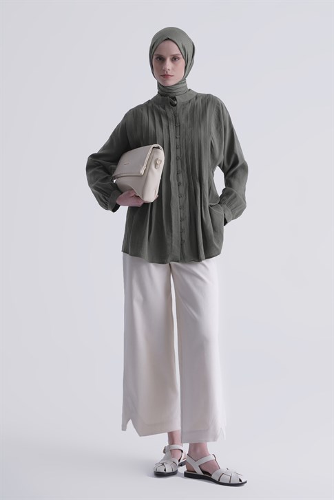 Nervür Detaylı Tunik Küf Yeşili