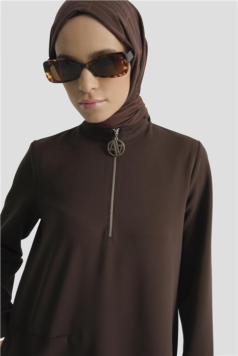 Armine Fermuar Detaylı Tunik Kahve