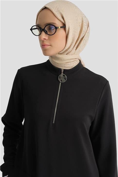 Armine Fermuar Detaylı Tunik Siyah