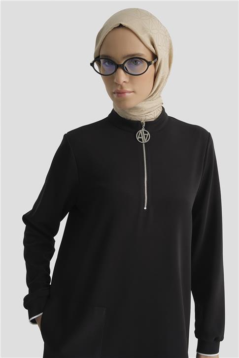 Armine Fermuar Detaylı Tunik Siyah
