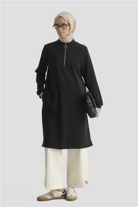 Armine Fermuar Detaylı Tunik Siyah